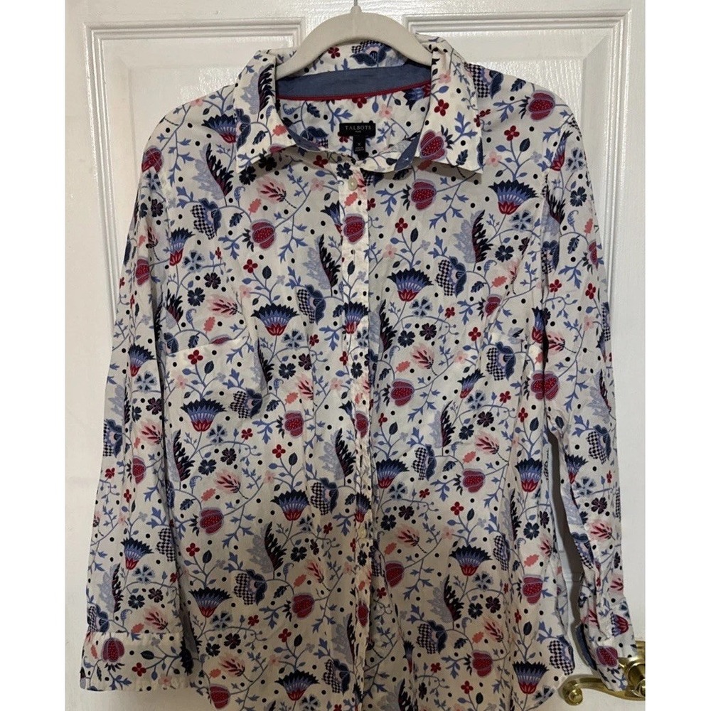 Talbots Women's Plus Petite Floral Long‎ Sleeve Button-Up Shirt X Cottagecore